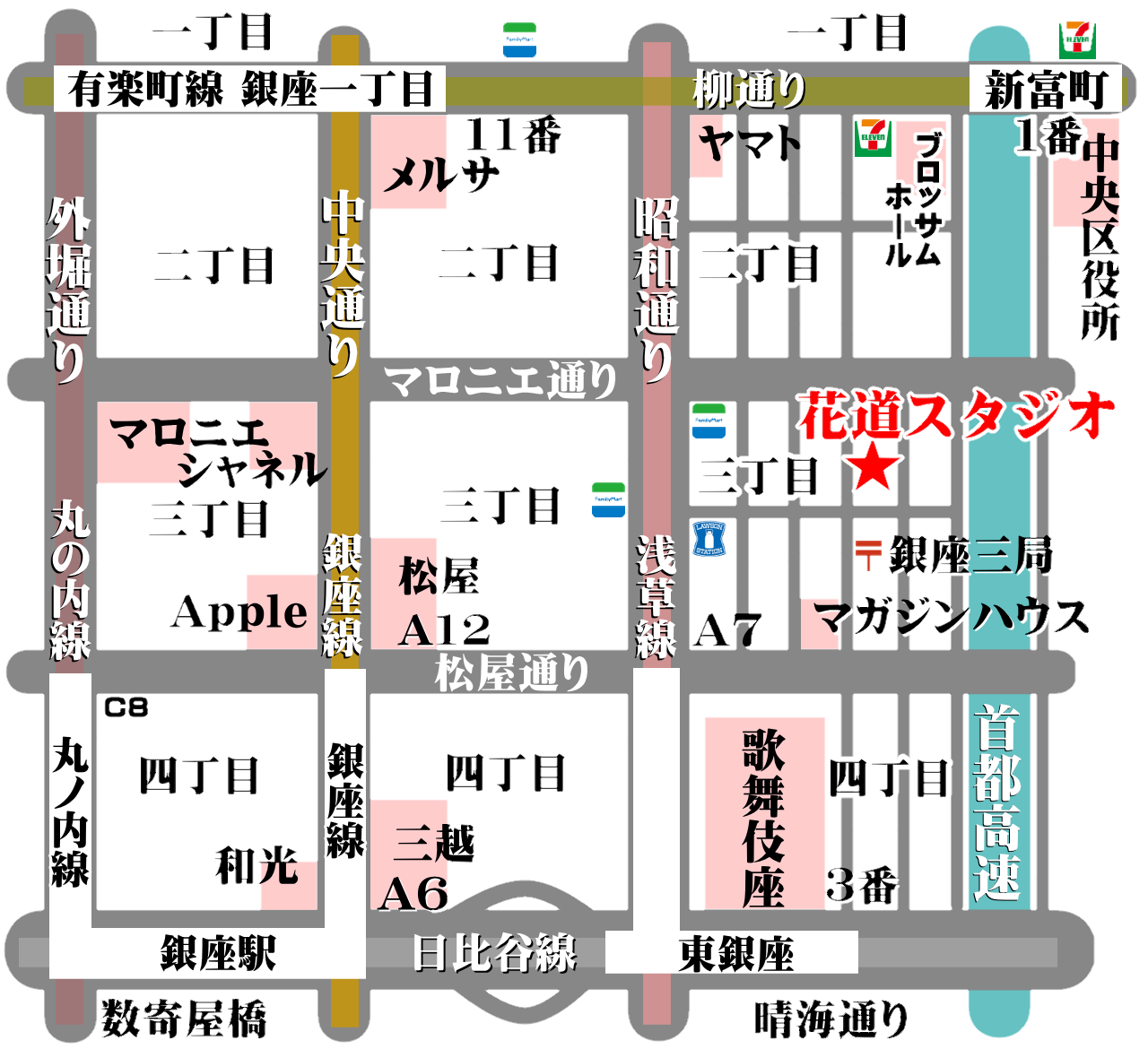 銀座ダンス教室 チラシ フライヤー ウェブ に役立つ地図マップフリー素材